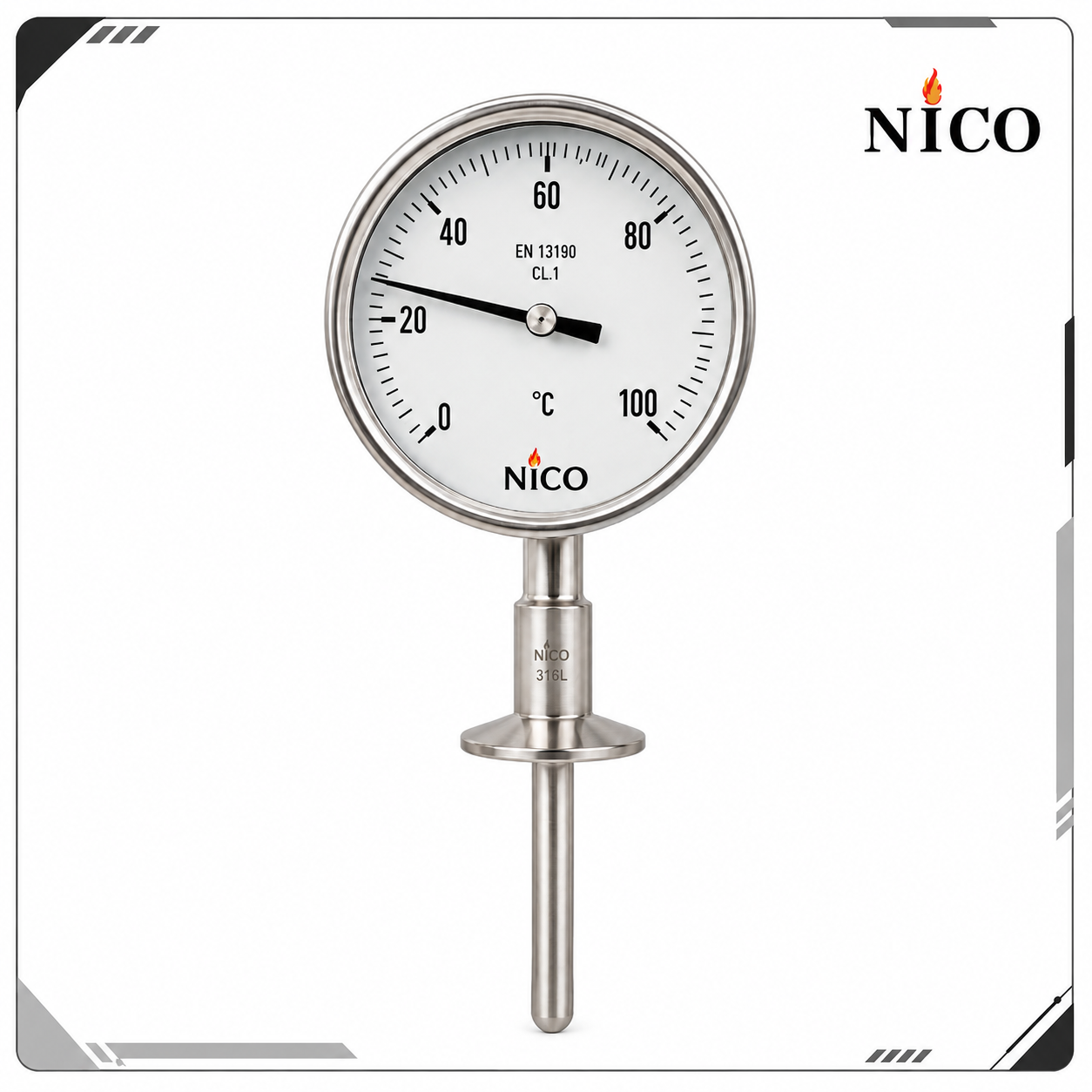 دماسنج بیمتال بهداشتی TGN23 نیکان صنعت با اتصال Tri-Clamp