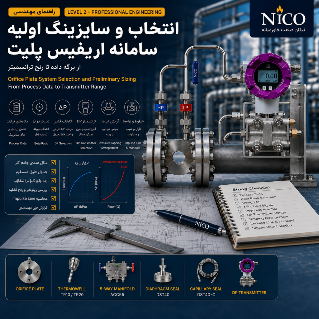 انتخاب و سایزینگ اریفیس پلیت و ترانسمیتر اختلاف فشار برای اندازه‌گیری دبی